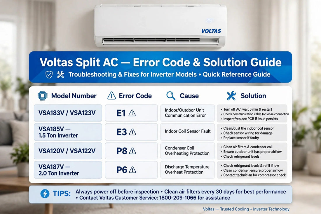 Voltas AC Error Code and Solution with Model Number